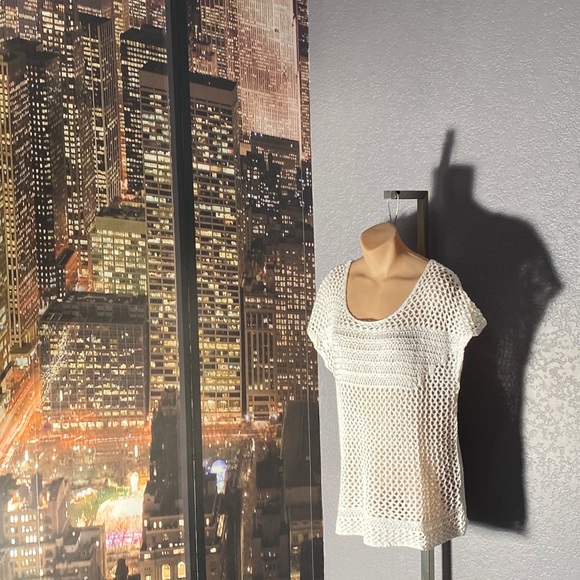 CONVERSE - vest: white sheer acrylic woven crochet open knit overlay - XL - Picture 5 of 16